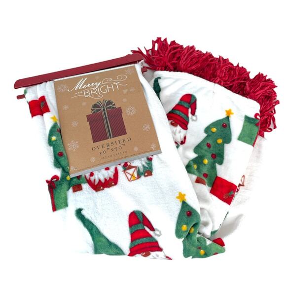 Merry & Bright Gnome and Christmas Tree Throw Blanket, White, 50x70 - Picture 8 of 8